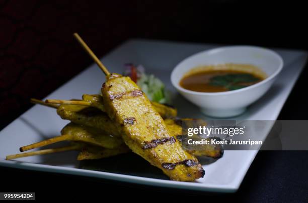 satay chicken - chicken satay stock pictures, royalty-free photos & images