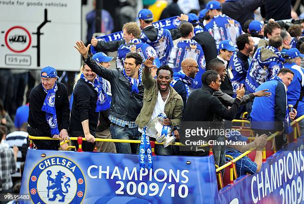 The Chelsea Football Team parade their silverware on an open top bus on the Kings Road, Chelsea, on May 16, 2010 in London, England.