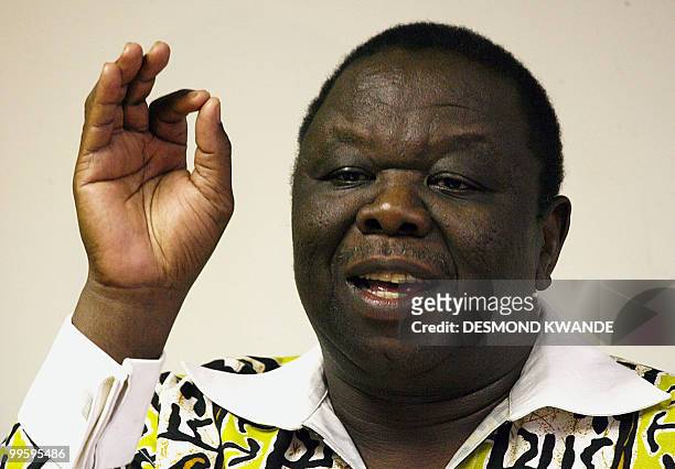 Zimbabwean Prime Minister Morgan Tsvangirai speaks during a press conference at his party's headquarters in Harare on May 16, 2010. Tsvangirai...