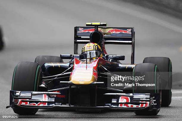 Jaime Alguersuari of Spain and Scuderia Toro Rosso drives during the Monaco Formula One Grand Prix at the Monte Carlo Circuit on May 16, 2010 in...