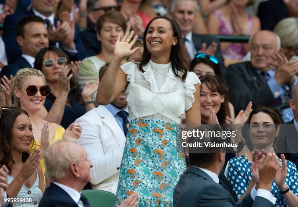 Jessica Ennis-Hill in the royal box as a guest of the All England Club on day six of the Wimbledon Lawn Tennis Championships at the All England Lawn...