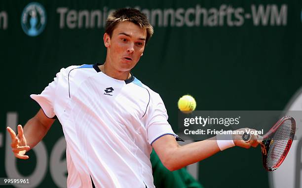 Andreas Beck of Germany in action during his match against Paul-Henri Mathieu of France during day one of the ARAG World Team Cup at the Rochusclub...