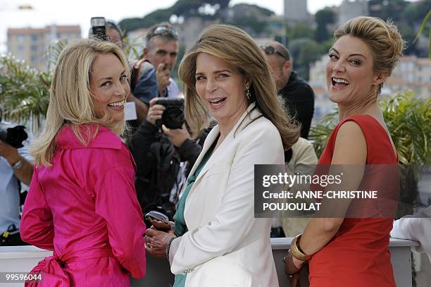 Former US C.I.A officer Valerie Plame Wilson , Queen Noor of Jordan and British film-director Lucy Walker pose during the photocall "Countdown to...