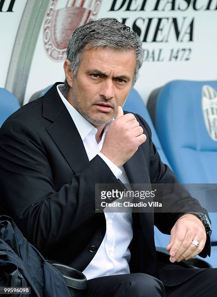 Internazionale Milano Head Coach Jose Mourinho looks on during the Serie A match between AC Siena and FC Internazionale Milano at Stadio Artemio...