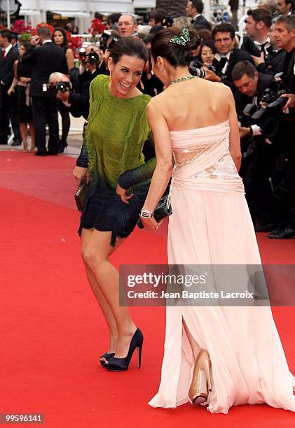 Evangeline Lilly and Michelle Yeoh attends the 'You Will Meet A Tall Dark Stranger' Premiere held at the Palais des Festivals during the 63rd Annual...