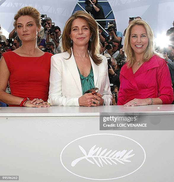 British film-director Lucy Walker , Queen Noor of Jordan and former US C.I.A officer Valerie Plame Wilson pose during the photocall "Countdown to...