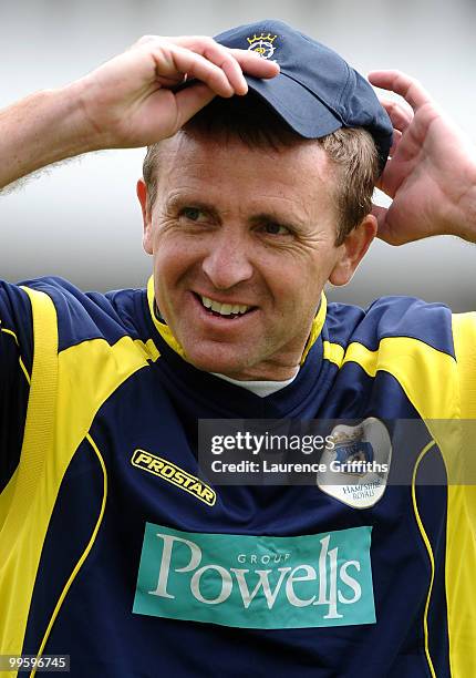 Dominic Cork of Hampshire shares a joke with a spectator during the Clydesbank Bank 40 League match between Nottinghamshire Outlaws and Hampshire...