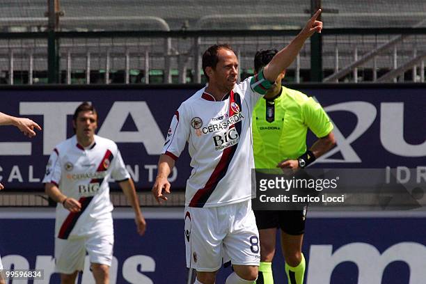 Adailton of Bologna celebrates a goal during the Serie A match between Cagliari Calcio and Bologna FC at Stadio Sant'Elia on May 16, 2010 in...