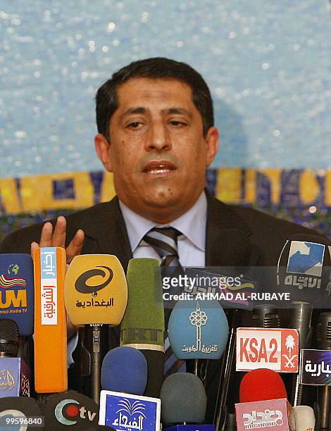 Qassim al-Abbudi, spokesman for Iraq's Independent High Electoral Commission , speaks during a press conference in Baghdad on May 16, 2010. Iraqi...
