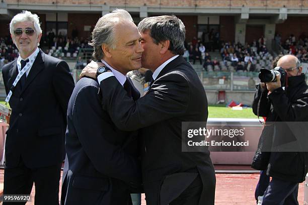 Bologna Coach Franco Colomba greets Cagliari Coach Giorgio Melis during the Serie A match between Cagliari Calcio and Bologna FC at Stadio Sant'Elia...