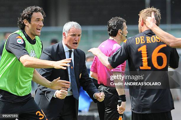 Roma's coach Claudio Ranieri celebrates a goal of his team against Chievo during their Italian Serie A football match on May 16, 2010 at Verona's...