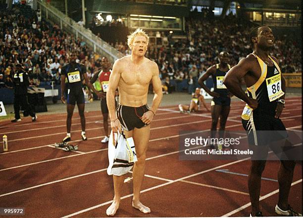 Iwan Thomas of Great Britain looks at his time after the mens 400m during the Norwich Union British Grand Prix at Crystal Palace, London. Mandatory...