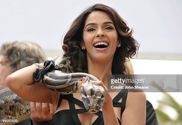 Actress Mallika Sherawat attends the 'Hisss' Photo Call held at the Hotel Majestic during the 63rd Annual International Cannes Film Festival on May...