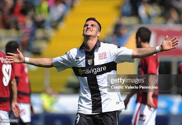 Davide Lanzafame of Parma FC celebrates his goal during the Serie A match between Parma FC and AS Livorno Calcio at Stadio Ennio Tardini on May 16,...