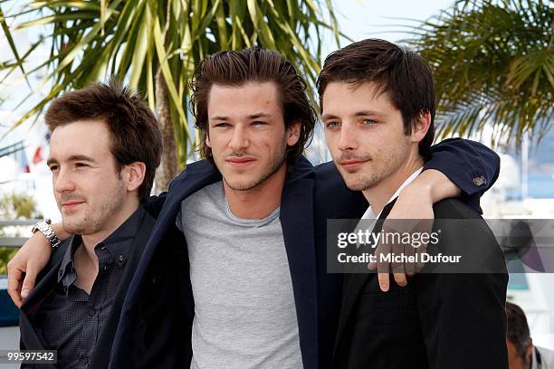 Gregoire Leprince-Ringuet, Melvil Poupaud and Raphael Personnaz attend the 'The Princess of Montpensier' Photocall at the Palais des Festivals during...