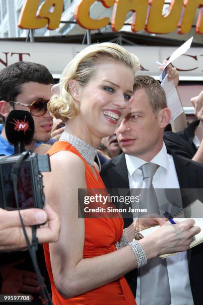 Model Eva Herzigova stands outside at her hotel on May 16, 2010 in Cannes, France.