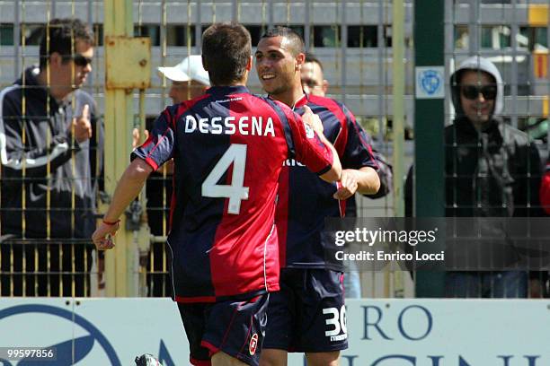 Daniele Ragatzu of Cagliari celebrates the goal during the Serie A match between Cagliari Calcio and Bologna FC at Stadio Sant'Elia on May 16, 2010...