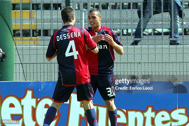 Daniele Ragatzu of Cagliari celebrates the goal during the Serie A match between Cagliari Calcio and Bologna FC at Stadio Sant'Elia on May 16, 2010...