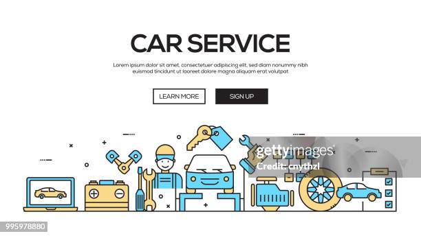 auto service flat line webdesign banner - cnythzl stock-grafiken, -clipart, -cartoons und -symbole