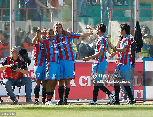 Maximiliano Maxi Lopez of Catania Calcio Celebrates his goal during the Serie A match between Catania Calcio and Genoa CFC at Stadio Angelo Massimino...