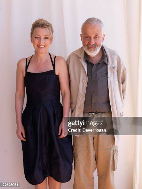 Lesley Manville and director Mike Leigh of the film "Another Year" poses for a portrait session at the Moet and Chandon Beach during the 63rd Annual...