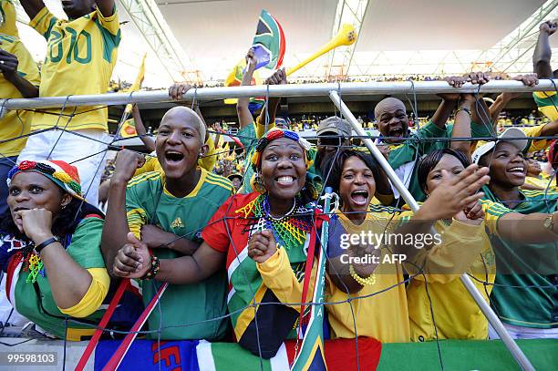 Some supporters of South African national football team demonstrate on May 16, 2010 at the Mbombela Stadium in Nelspruit during the international...