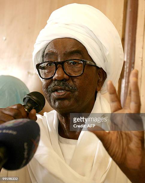 Abdullah Hassan Ahmed, deputy secretary general of Sudan's Popular Congress Party, speaks about the arrest of party leader Hassan al-Turabi during a...