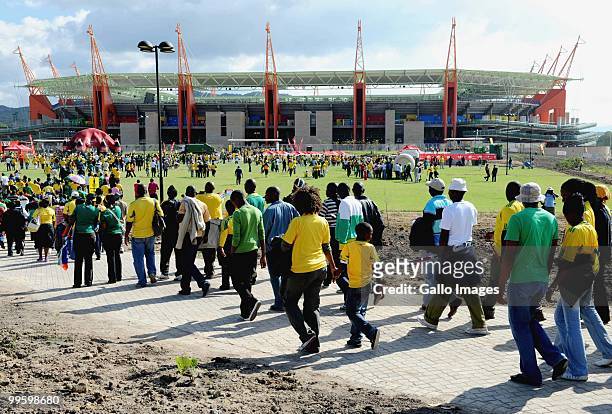 South African fans make their way to the stadium ahead the International Friendly match between South Africa and Thailand from Mbombela Stadium on...