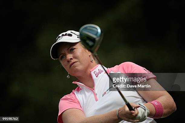 Brittany Lincicome watches her drive from the third tee during final round play in the Bell Micro LPGA Classic at the Magnolia Grove Golf Course on...
