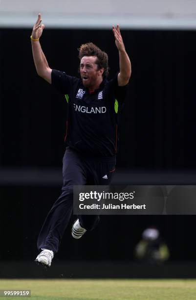 Ryan Sidebottom of England celebrates the wicket of Shane Watson during the final of the ICC World Twenty20 between Australia and England played at...