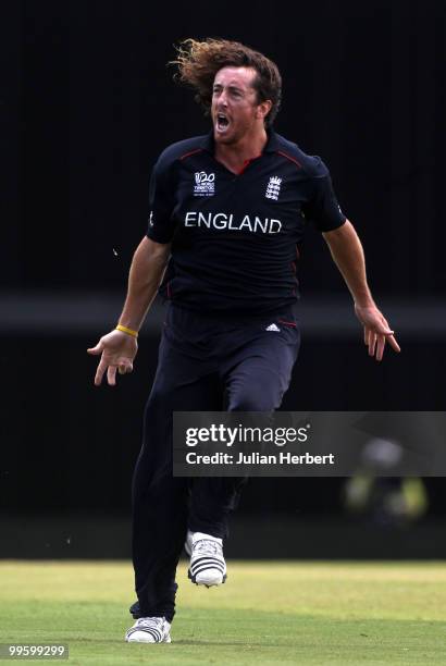 Ryan Sidebottom of England celebrates the wicket of Shane Watson during the final of the ICC World Twenty20 between Australia and England played at...