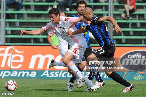 Igor Budan of Palermo and Paolo Bianchi of Atalanta compete for the ball during the Serie A match between Atalanta BC and US Citta di Palermo at...