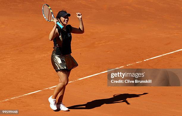 Aravane Rezai of France celebrates match point against Venus Williams of the USA in the womens final match during the Mutua Madrilena Madrid Open...