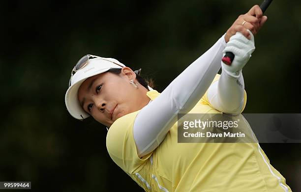 Jee Young Lee of South Korea hits her drive on the third tee during final round play in the Bell Micro LPGA Classic at the Magnolia Grove Golf Course...