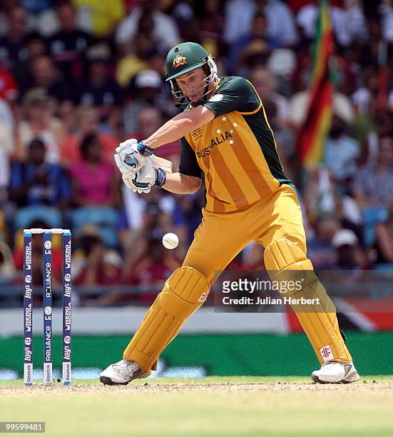 David Hussey of Australia scores runs during the final of the ICC World Twenty20 between Australia and England played at the Kensington Oval on May...
