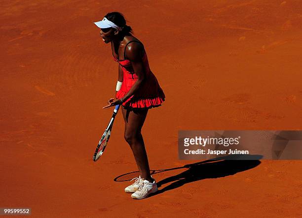 Venus Williams of the USA reacts during her final match against Aravane Rezai of France in their final match during the Mutua Madrilena Madrid Open...