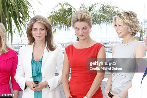 Queen Noor of Jordan, Lucy Walker and Meg Ryan attend the 'Countdown To Zero' Photocall at the Palais des Festivals during the 63rd Annual Cannes...