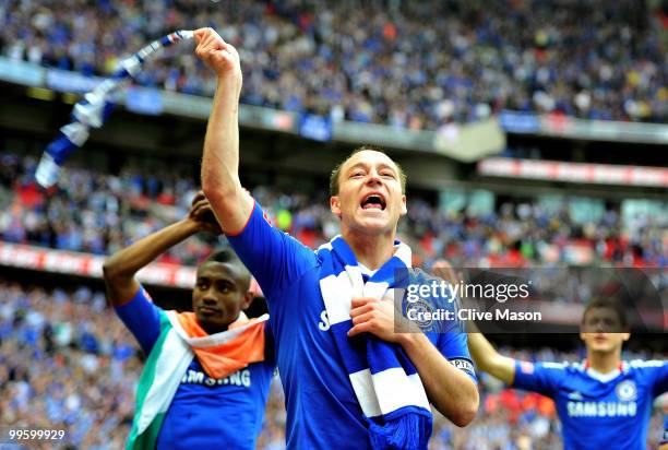 John Terry of Chelsea celebrates at the end of the FA Cup sponsored by E.ON Final match between Chelsea and Portsmouth at Wembley Stadium on May 15,...