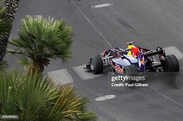 Sebastian Vettel of Germany and Red Bull Racing drives during the Monaco Formula One Grand Prix at the Monte Carlo Circuit on May 16, 2010 in Monte...