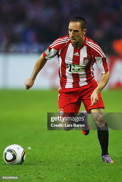 Franck Ribery of Bayern runs with the ball during the DFB Cup final match between SV Werder Bremen and FC Bayern Muenchen at Olympic Stadium on May...