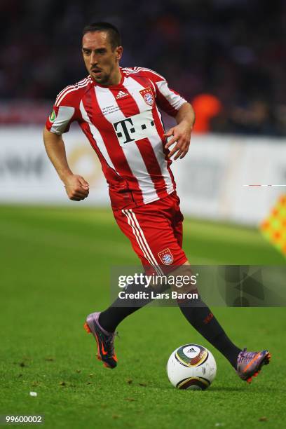 Franck Ribery of Bayern runs with the ball during the DFB Cup final match between SV Werder Bremen and FC Bayern Muenchen at Olympic Stadium on May...