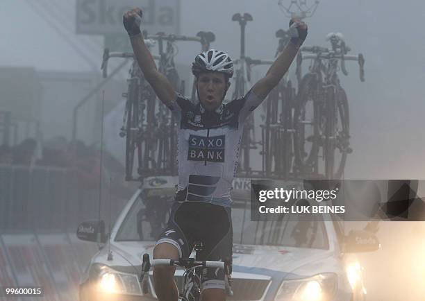 Nicki Sörensen of Denmark , crosses the finish line to win during the 8th stage in the 93rd Giro d'Italia, from Chianciano to Monte Terminillo on May...