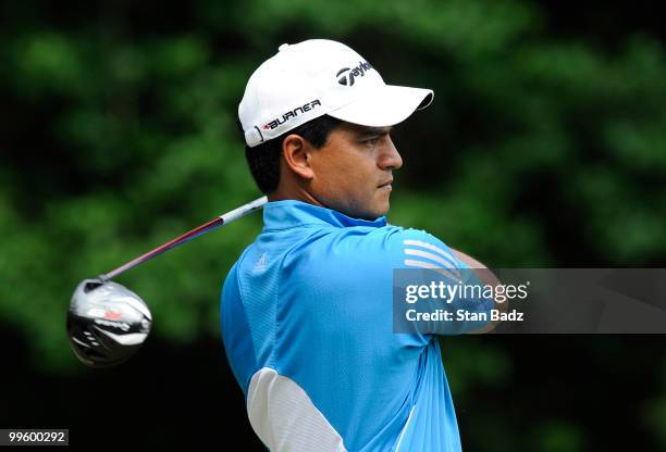 Fabian Gomez hits from the third tee box during the final round of the BMW Charity Pro-Am presented by SYNNEX Corporation at the Thornblade Club on...