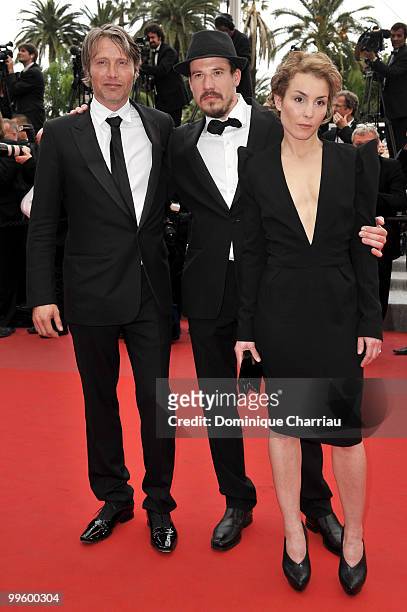 Actor Mads Mikkelsen with director Barthelemy Grossmann and actress Noomi Rapace attend the 'The Princess of Montpensier' Premiere held at the Palais...