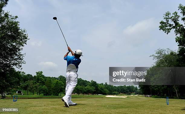 Fabian Gomez hits from the fifth tee box during the final round of the BMW Charity Pro-Am presented by SYNNEX Corporation at the Thornblade Club on...