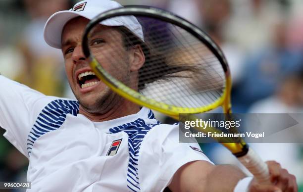 Horacio Zeballos of Argentina in action during his match against Filip Krajinovic of Serbia during day one of the ARAG World Team Cup at the...