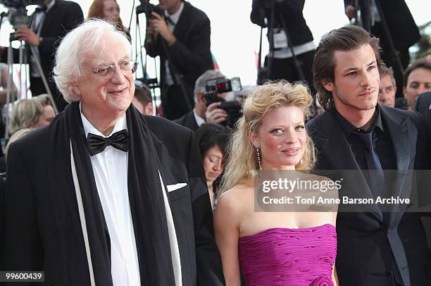 Director Bertrand Tavernier, actress Melanie Thierry and actor Gaspard Ulliel attend the 'The Princess of Montpensier' Premiere held at the Palais...