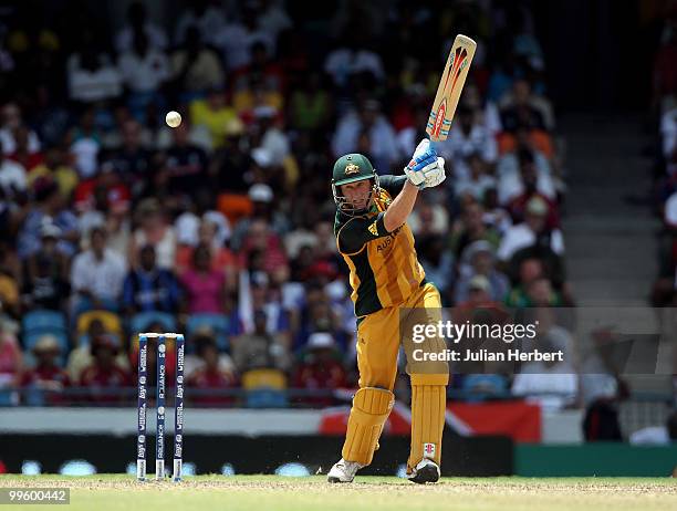 David Hussey of Australia scores runs during the final of the ICC World Twenty20 between Australia and England played at the Kensington Oval on May...