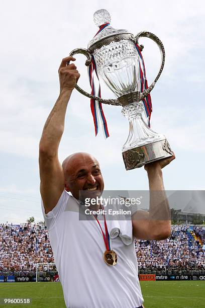 Head coach Luciano Spalletti of FC Zenit St. Petersburg celebrates with the trophy at the end of the Russian Cup final match between FC Zenit St....