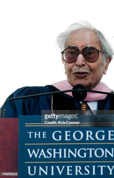 Dave Brubeck speaks during the 2010 George Washington University commencement at the National Mall on May 16, 2010 in Washington, DC.